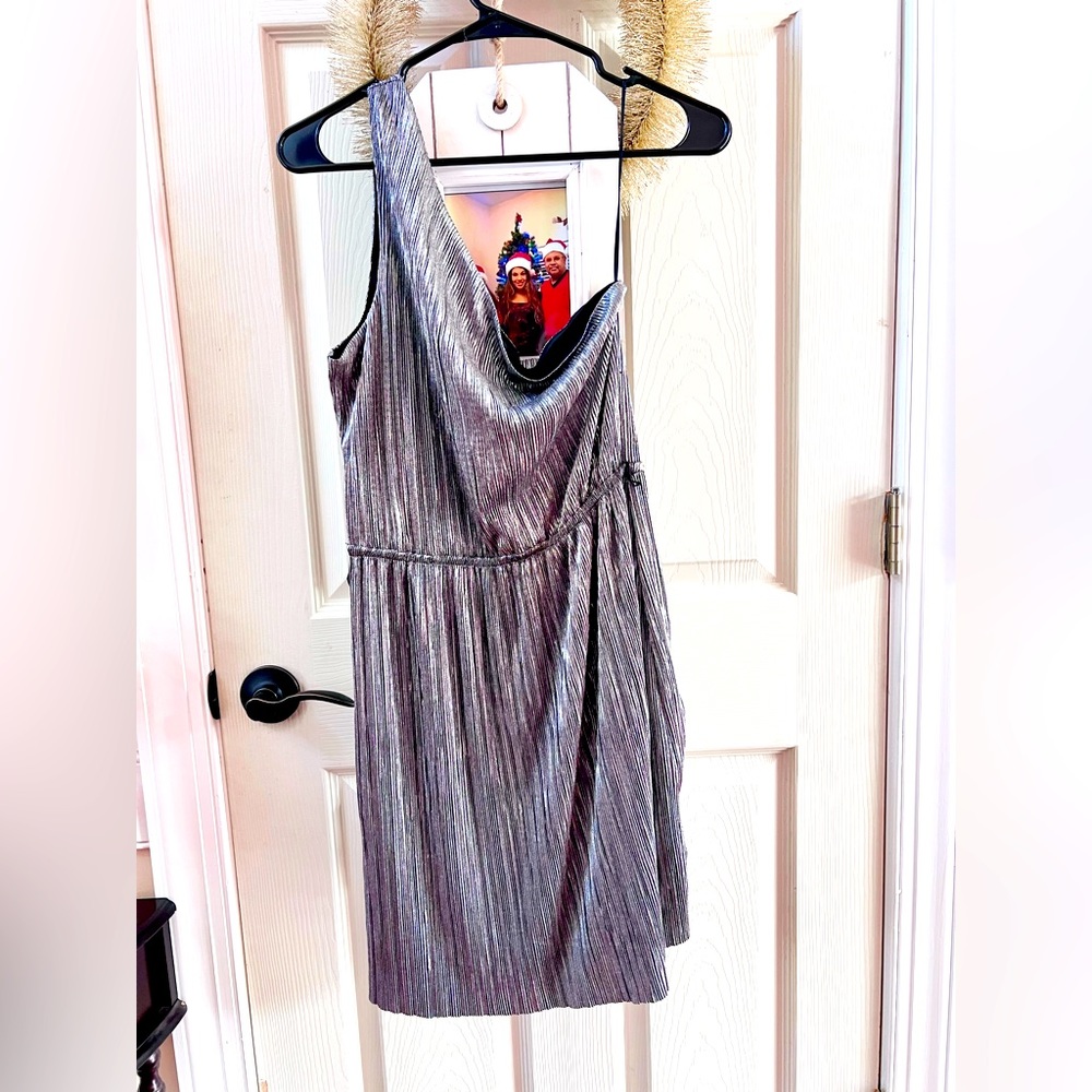 NWOT EXPRESS metallic silver one shoulder dress size medium